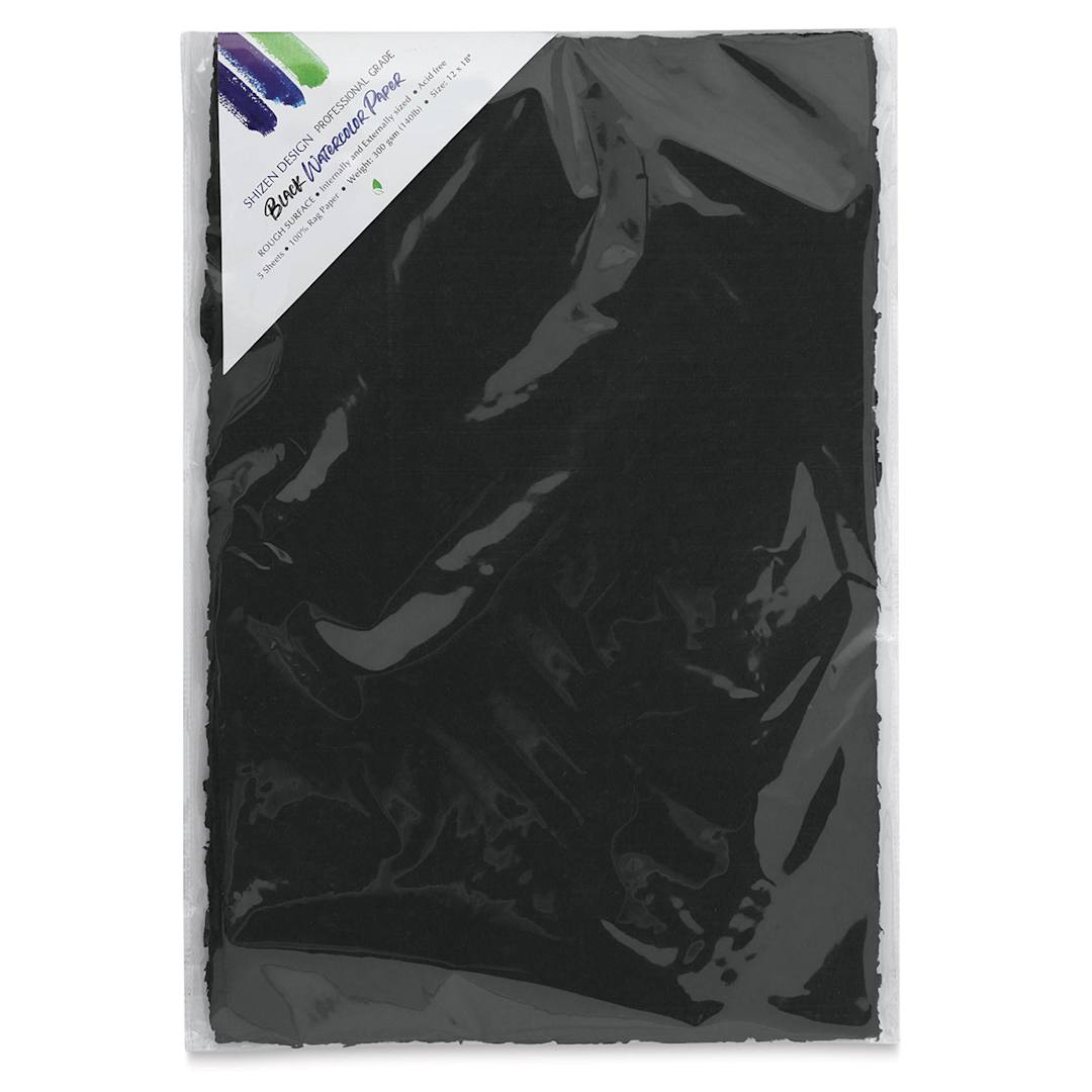 Open in modal - Shizen Black Watercolor Paper - 12" x 18", Cold Press/Rough, 5 Sheet Pkg in package