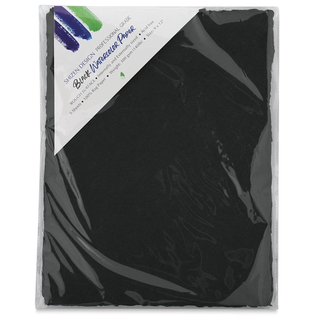 Open in modal - Shizen Black Watercolor Paper - 9" x 12",  Cold Press/Rough, 5 Sheet Pkg in package