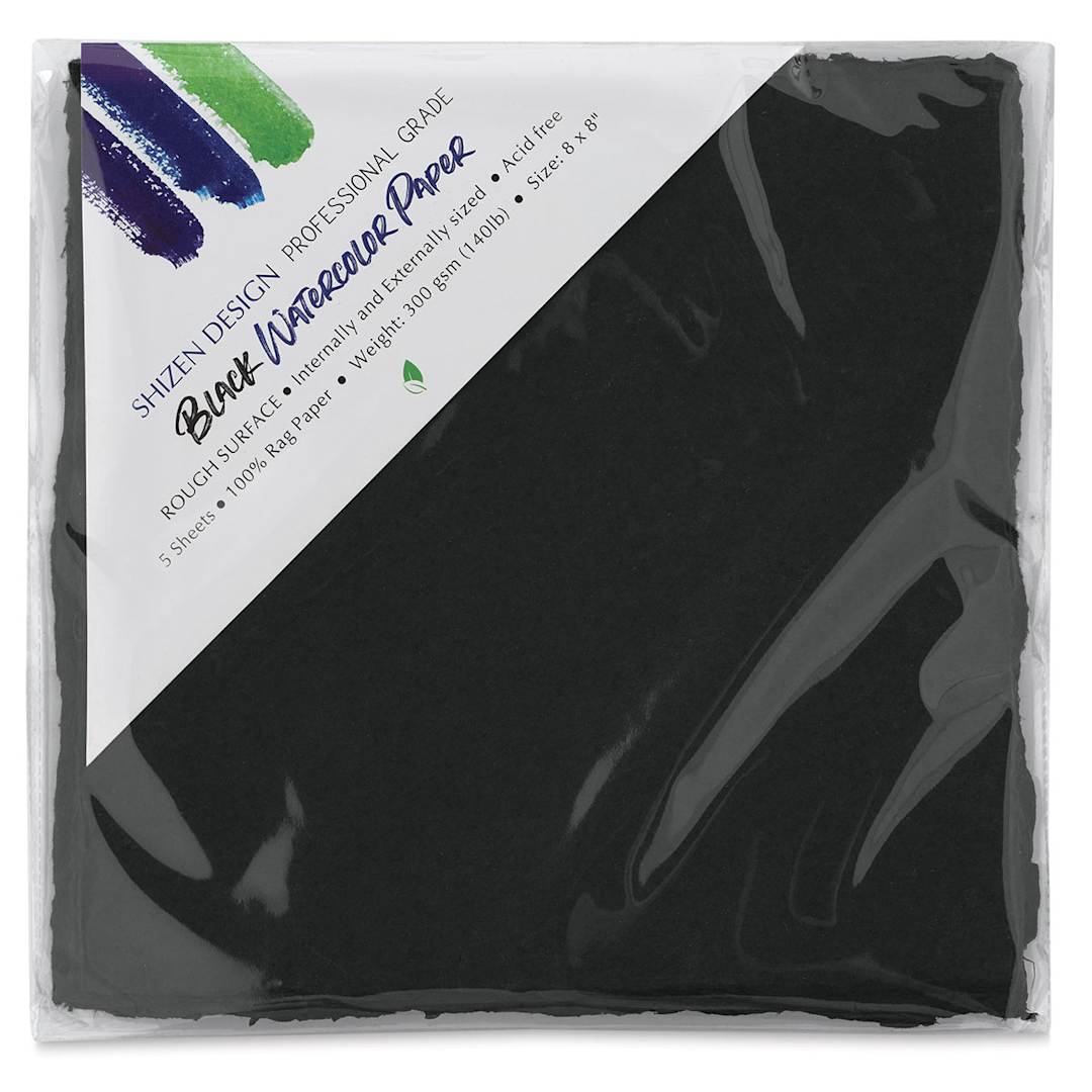 Open in modal - Shizen Black Watercolor Paper - 8" x 8", Cold Press/Rough, 5 Sheet Pkg in package
