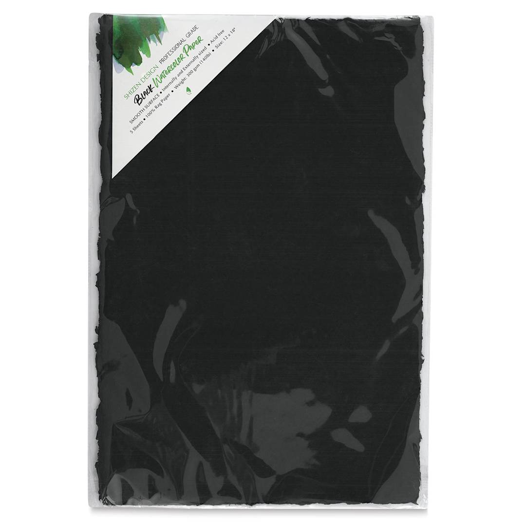 Open in modal - Shizen Black Watercolor Paper - 12" x 18", Hot Press/Smooth, 5 Sheets in package