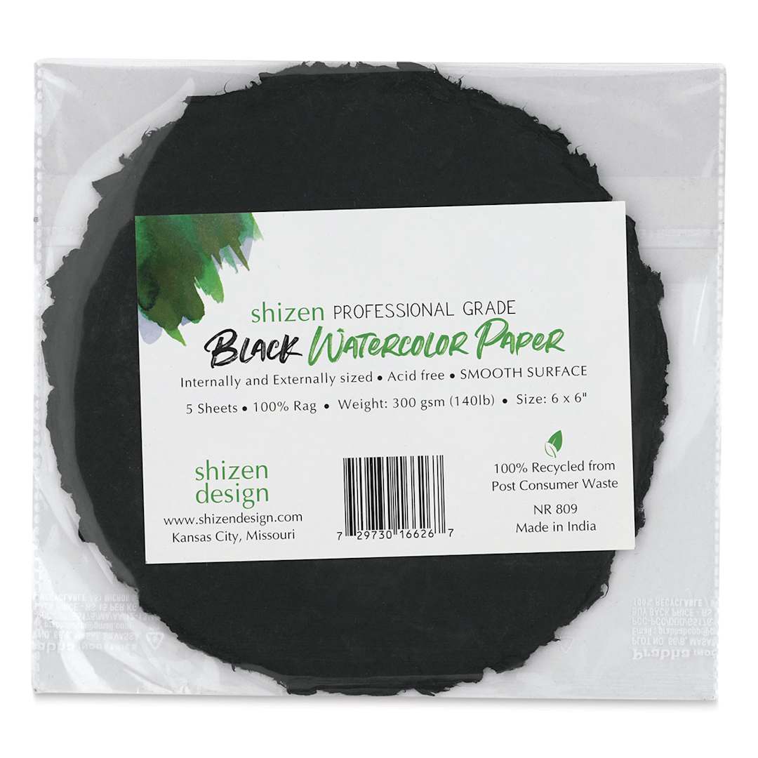 Open in modal - Shizen Black Watercolor Paper - 6" Round, Hot Press/Smooth, 5 Sheets in package