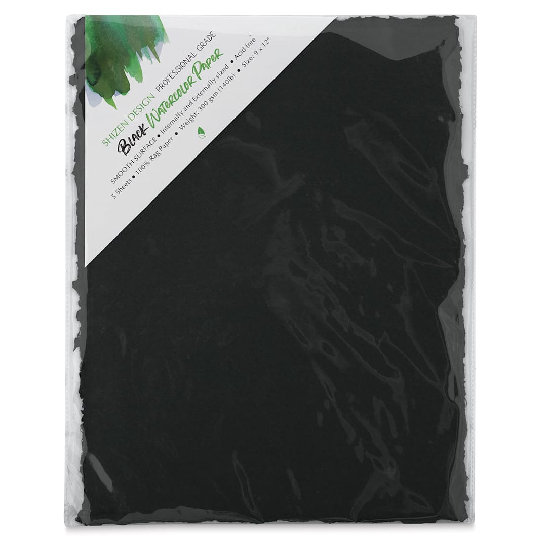 Open in modal - Shizen Black Watercolor Paper - 9" x 12", Hot Press/Smooth, 5 Sheets in package