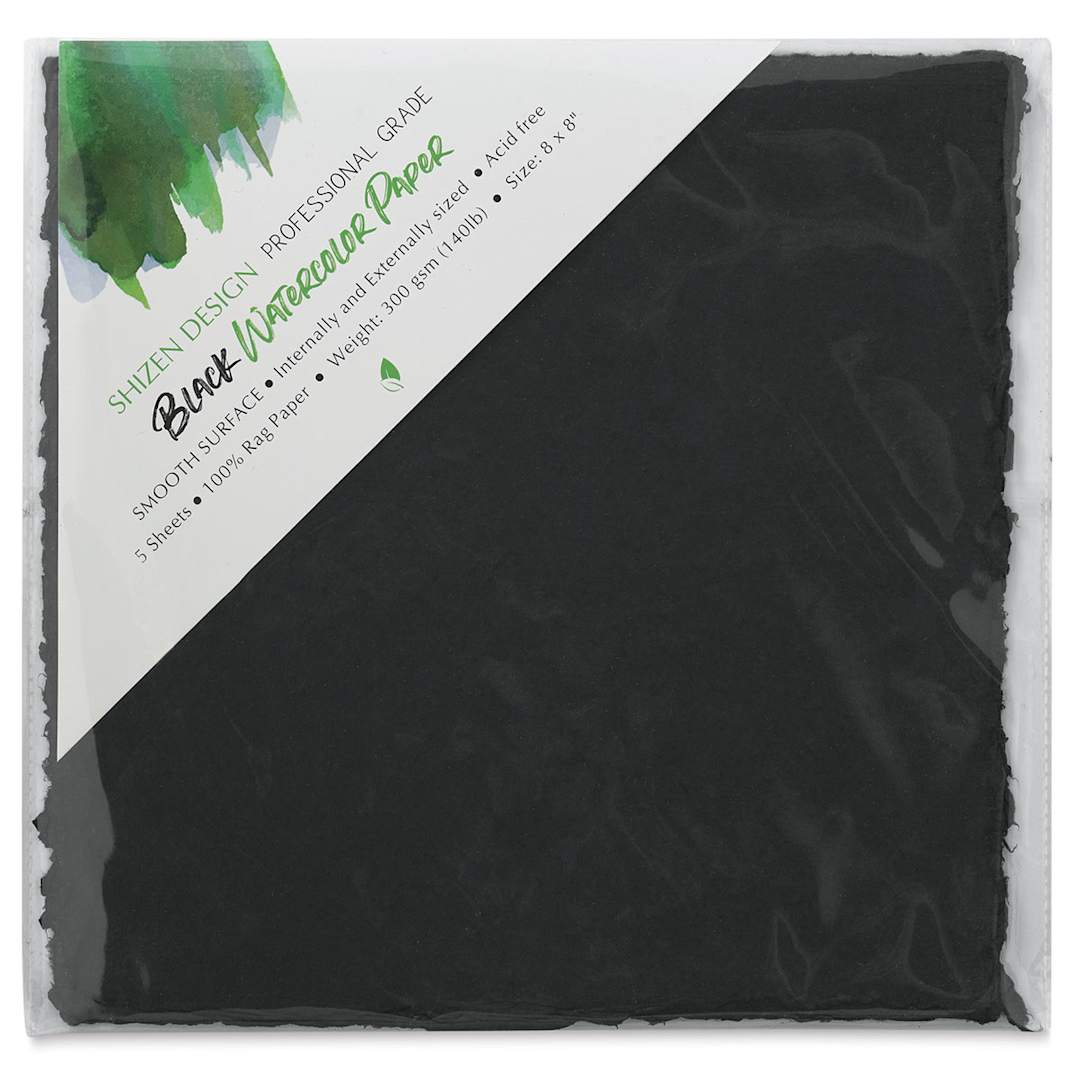 Open in modal - Shizen Black Watercolor Paper - 8" x 8", Hot Press/Smooth, 5 Sheets in package