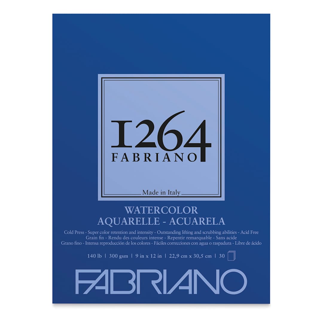 Open in modal - Fabriano 1264 Watercolor Pad, 9" x 12", Glue Bound, 30 Sheets, Portrait