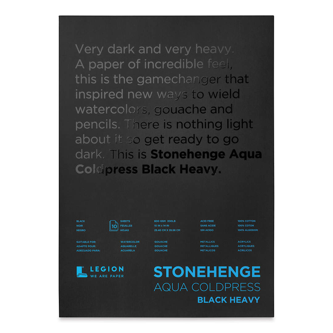 Open in modal - Legion Stonehenge Aqua Black Heavy Watercolor Block - 10" x 14", 10 Sheets
