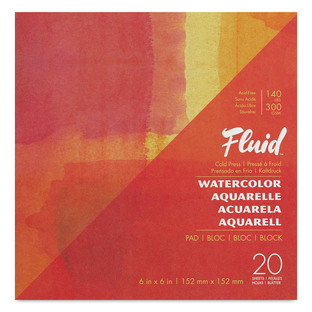 Open in modal - Fluid Watercolor Pad - 6" x 6", Cold Press, 20 Sheets, front of pad