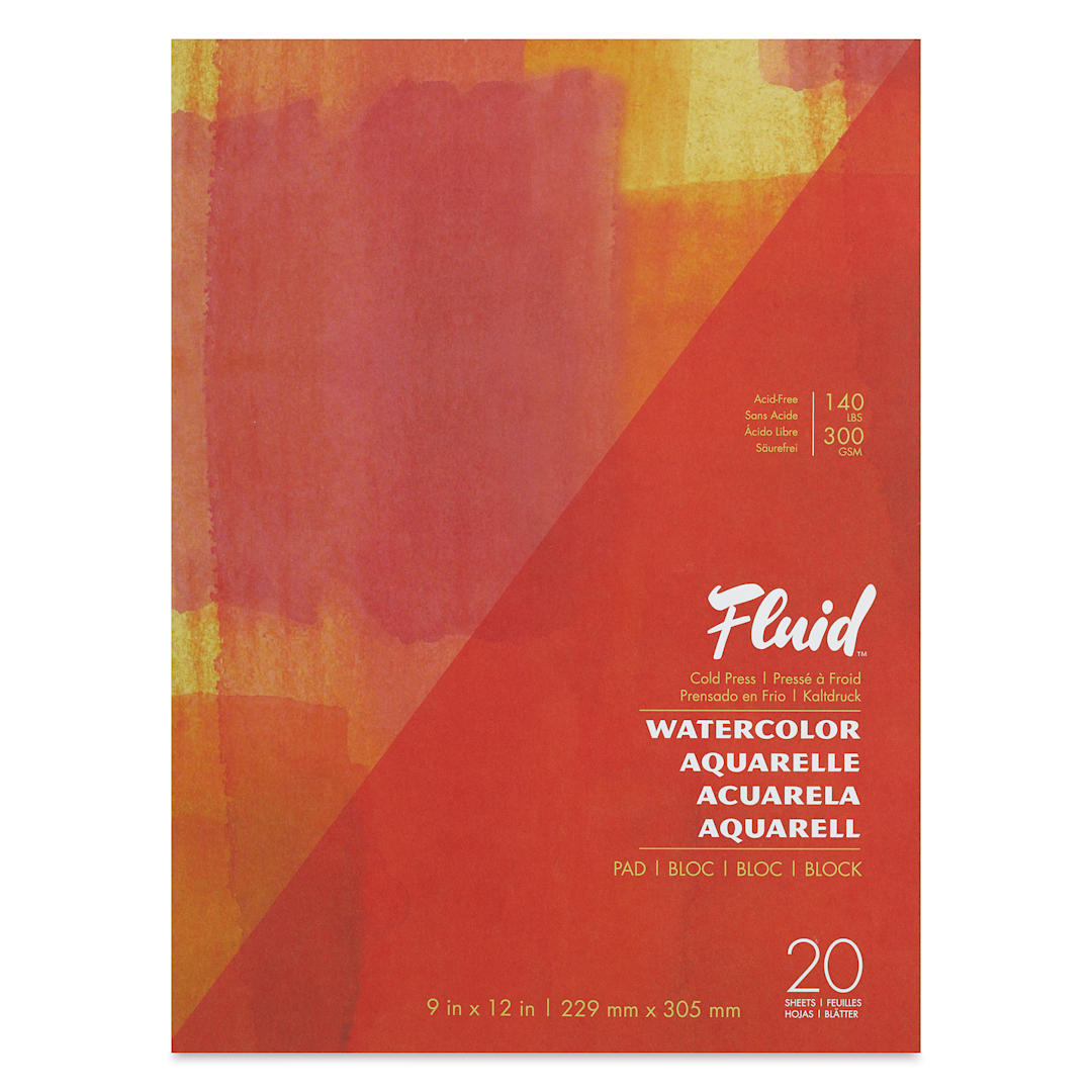 Open in modal - Fluid Watercolor Pad - 9" x 12", Cold Press, 20 Sheets, front of pad