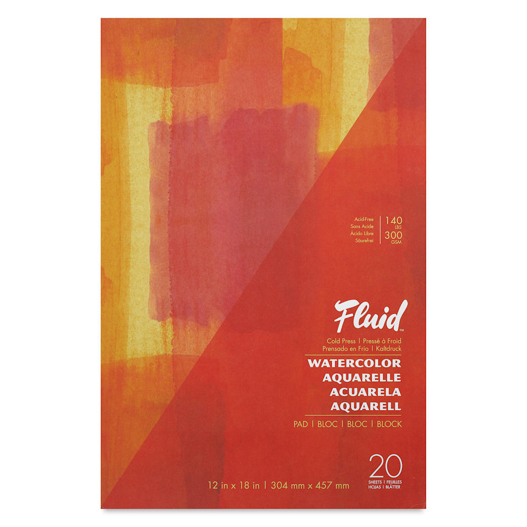 Open in modal - Fluid Watercolor Pad - 12" x 18", Cold Press, 20 Sheets, front of pad