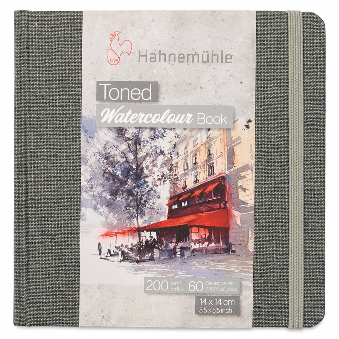 Open in modal - Hahnemühle Toned Watercolor Book - Gray, 5-1/2" x 5-1/2", front of the packaging