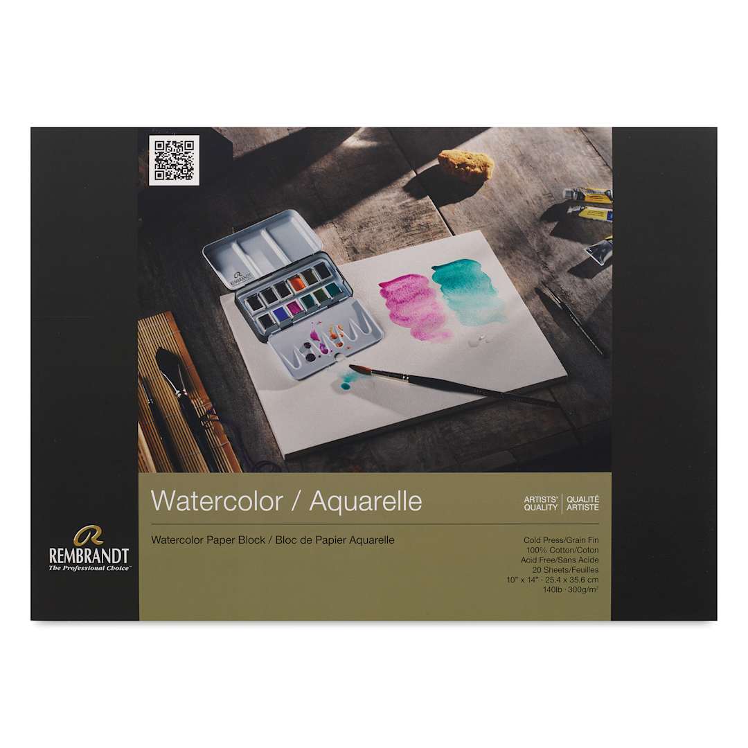 Open in modal - Rembrandt 100% Cotton Watercolor Paper Block - 10" x 14", front cover