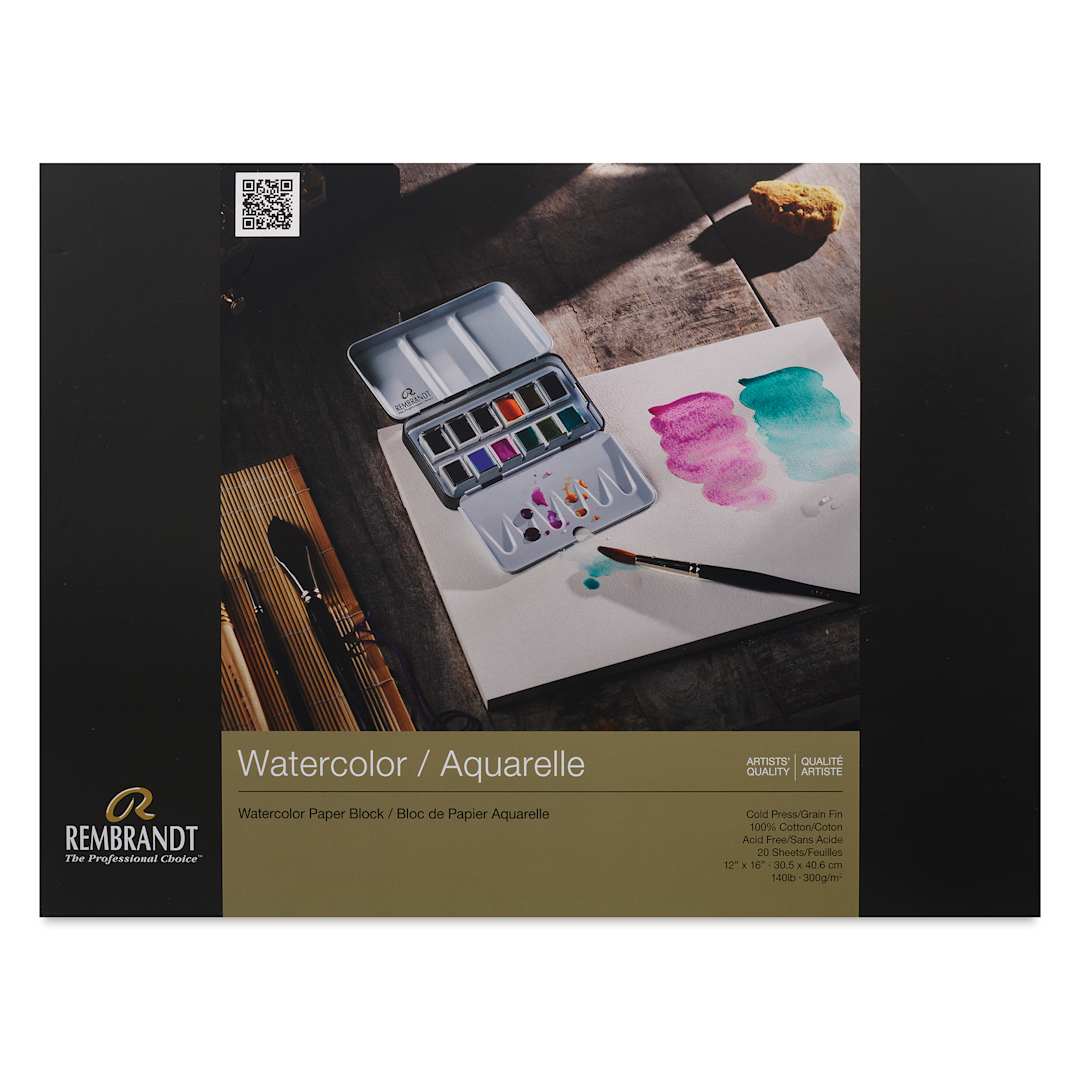Open in modal - Rembrandt 100% Cotton Watercolor Paper Block - 12" x 16", front cover