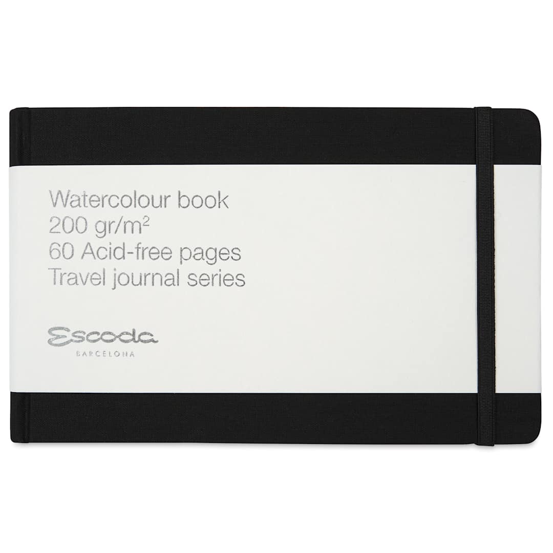 Open in modal - Escoda Watercolor Travel Journal - 8.26" x 5.31", front cover with packaging label