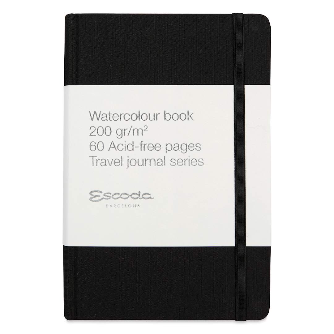 Open in modal - Escoda Watercolor Travel Journal - 5.5" x 8.26", front cover with packaging label