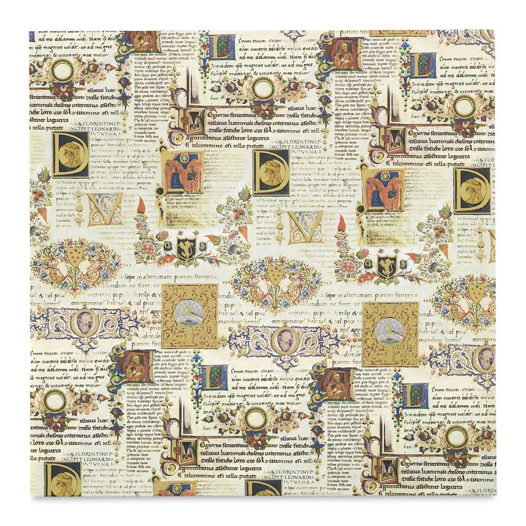 Open in modal - Black Ink Florentine Print Decorative Paper - Renaissance Manuscript, 12" x 12"