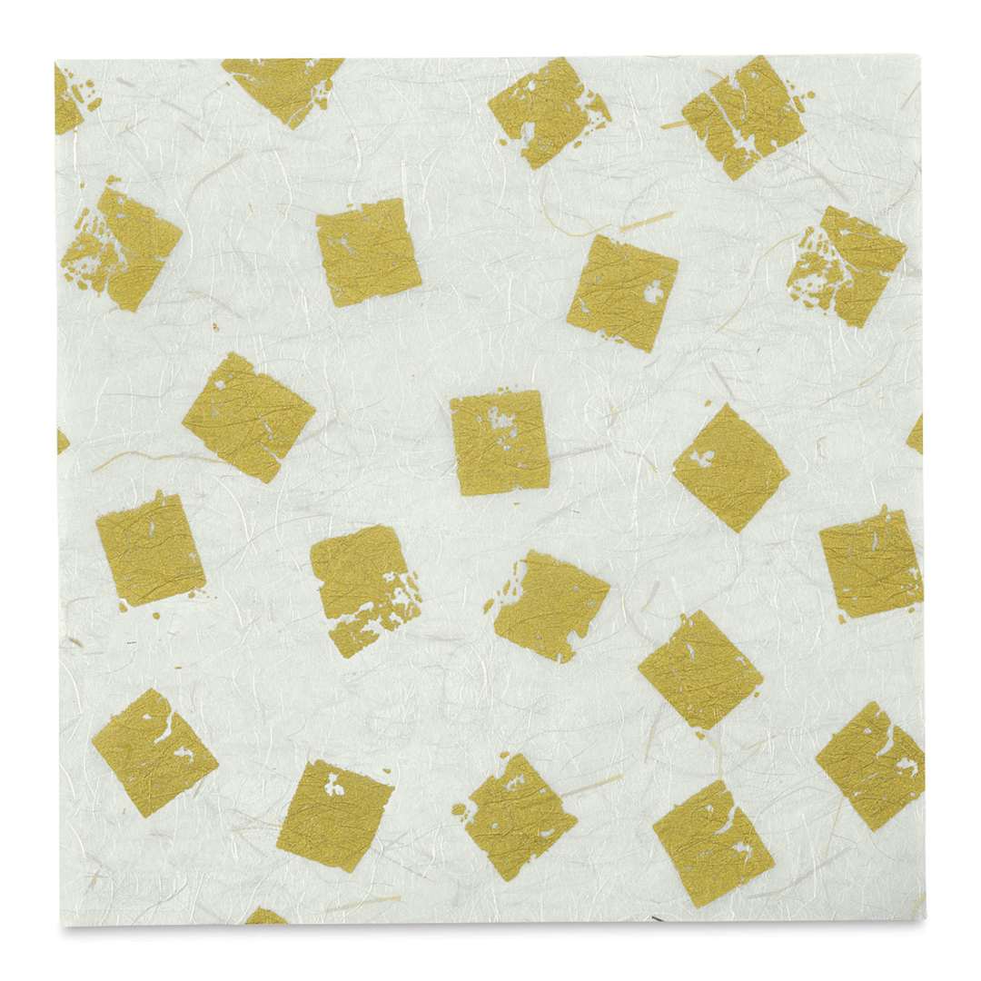 Open in modal - Thai Abaca Decorative Paper - Gold on Cream patterned sheet 
