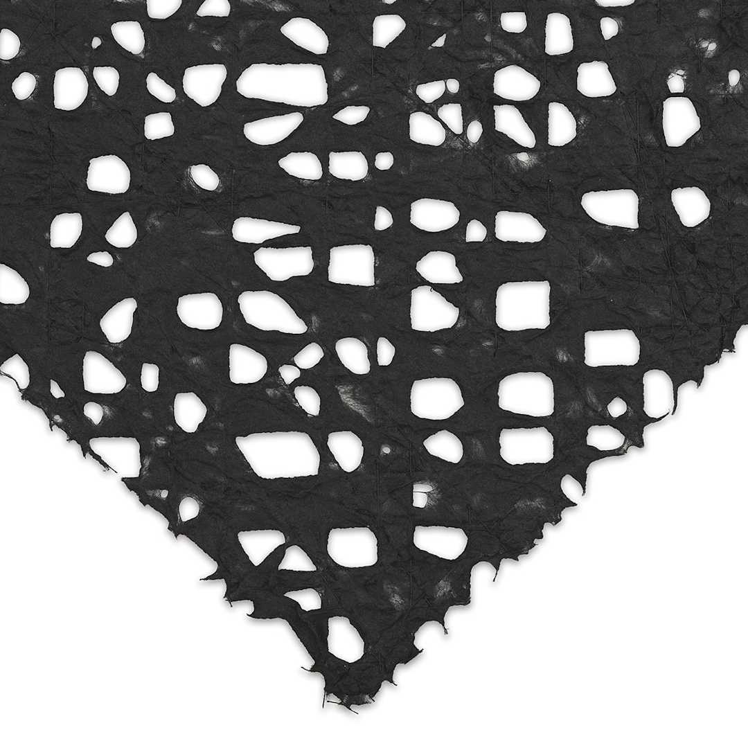Open in modal - Black Ink Thai Melook Lace Paper - Closeup of Black Lace corner