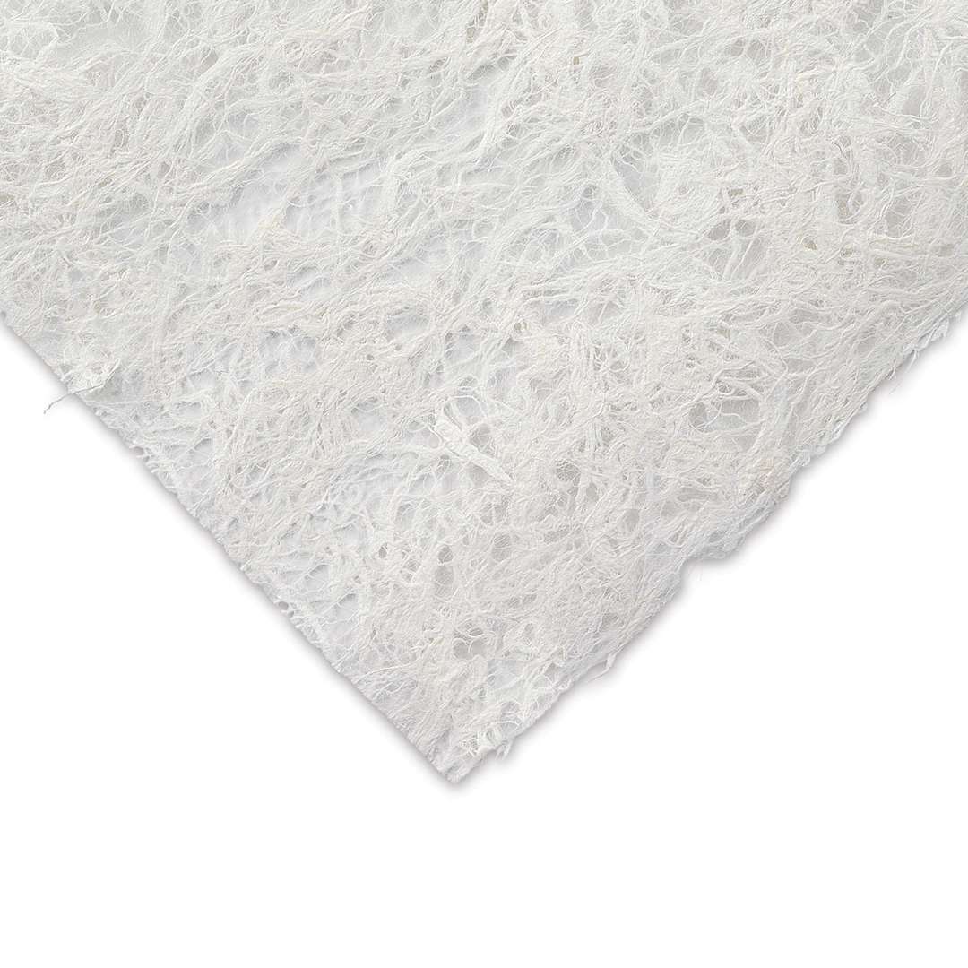 Open in modal - Black Ink Thai Kozo Paper - Closeup of corner of Natural White Kozo to show texture and color
