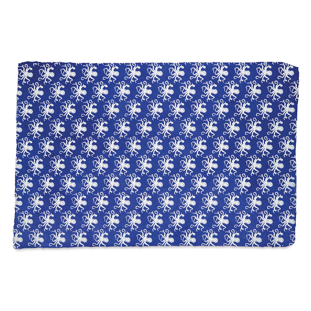 Open in modal - Aitoh Octopus Print Lokta Papers - White on Blue, 19-1/2" x 29-1/2"