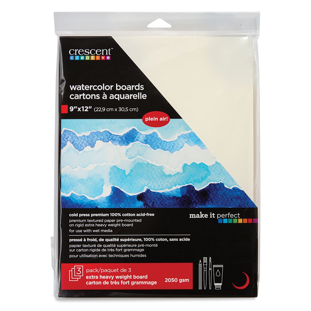 Open in modal - Crescent Watercolor Board - 9" x 12", Pkg of 3, front of the packaging