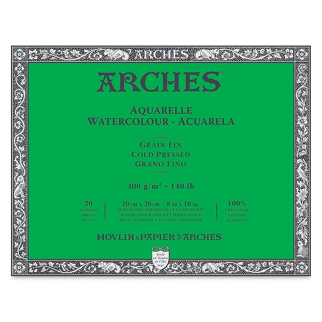 Open in modal - Arches Watercolor Block - 8" x 10", Cold Press, 20 Sheets