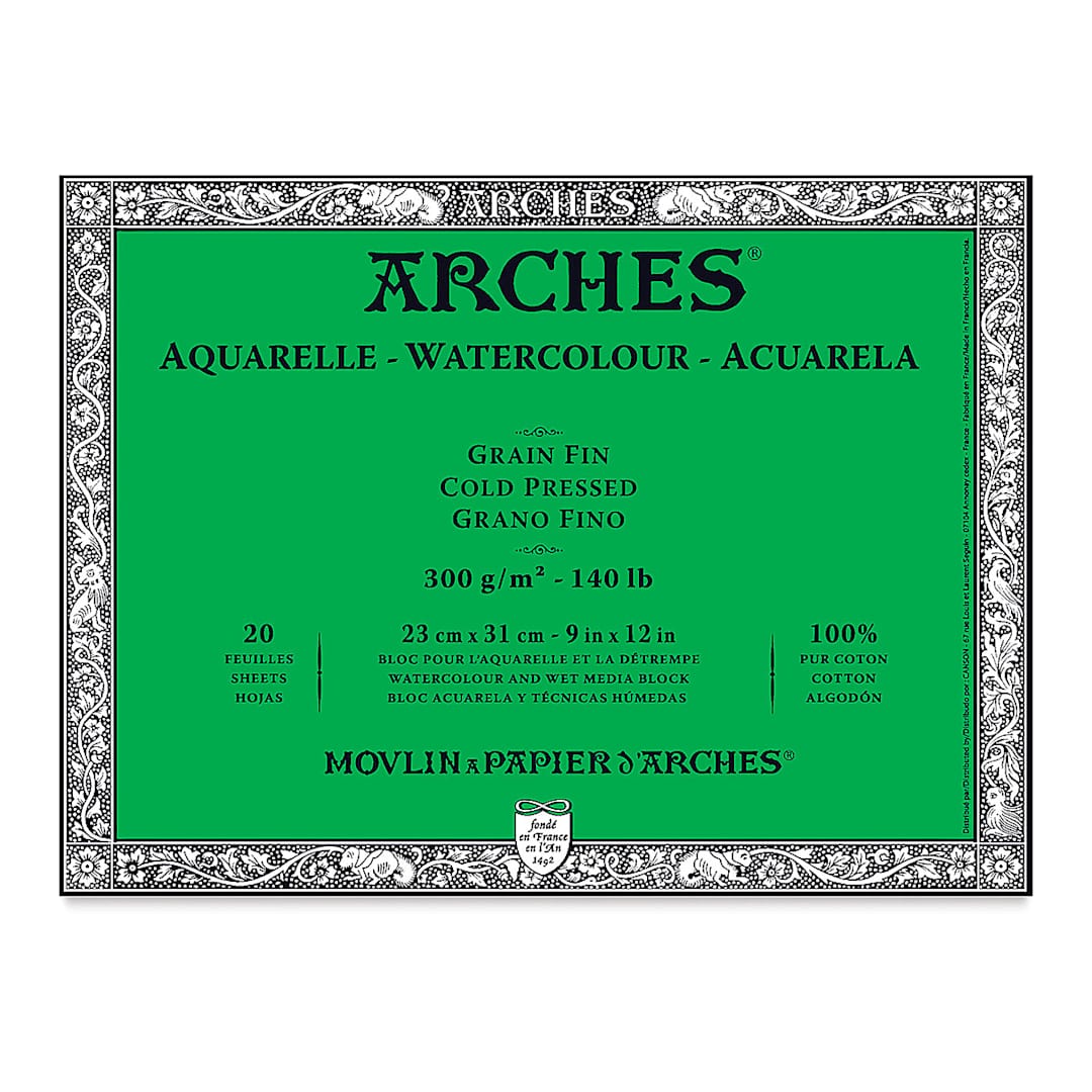 Open in modal - Arches Watercolor Block - 9" x 12", Cold Press, 20 Sheets
