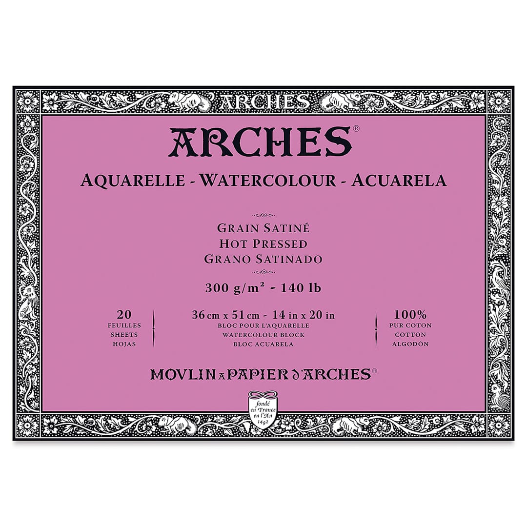 Open in modal - Arches Watercolor Block - 14" x 20", Hot Press, 20 Sheets