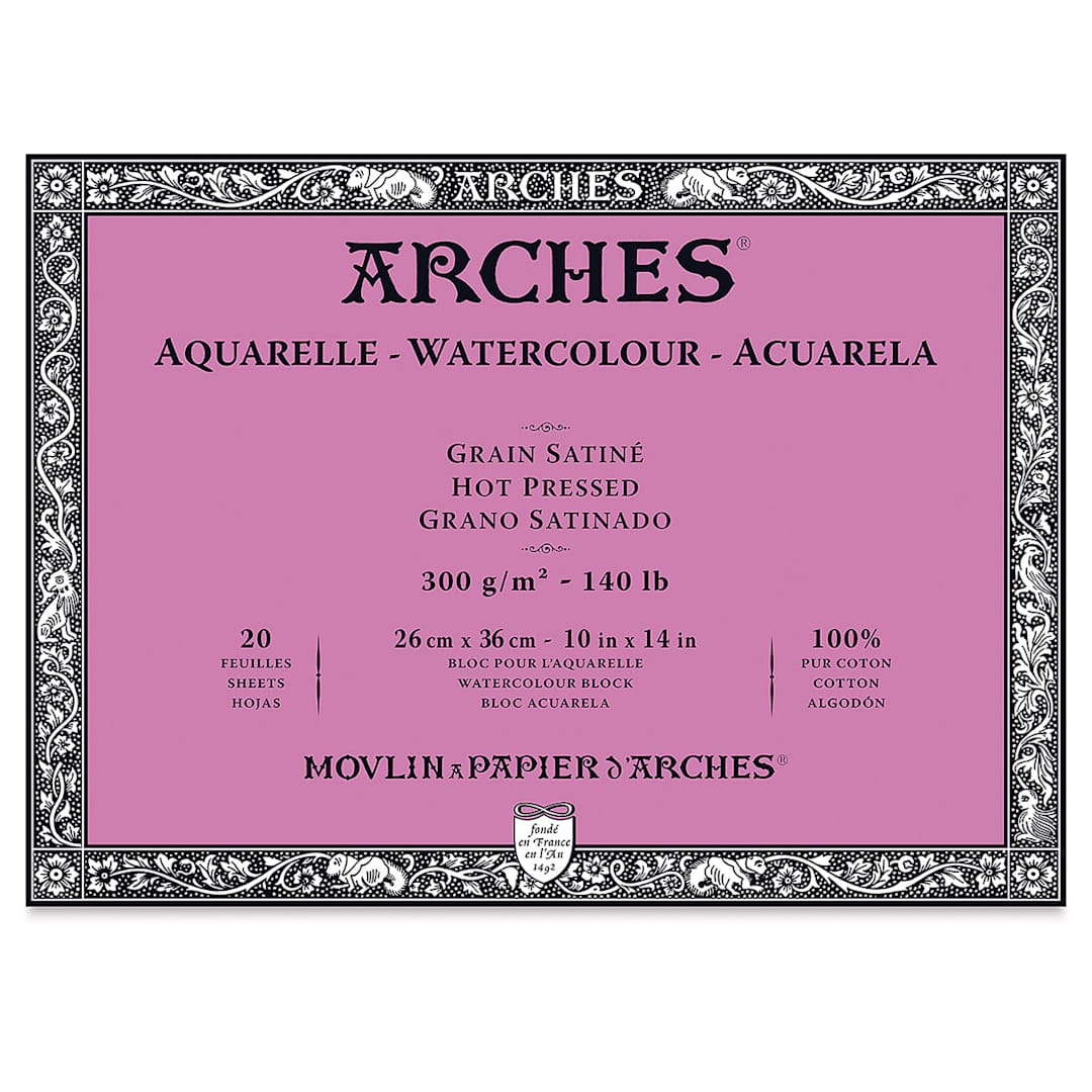 Open in modal - Arches Watercolor Block - 10" x 14", Hot Press, 20 Sheets