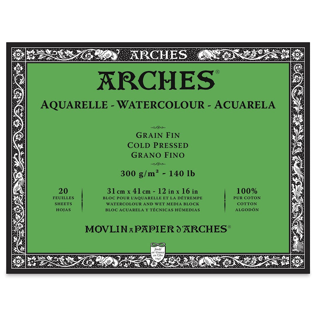 Open in modal - Arches Watercolor Block - 12" x 16", Cold Press, 20 Sheets