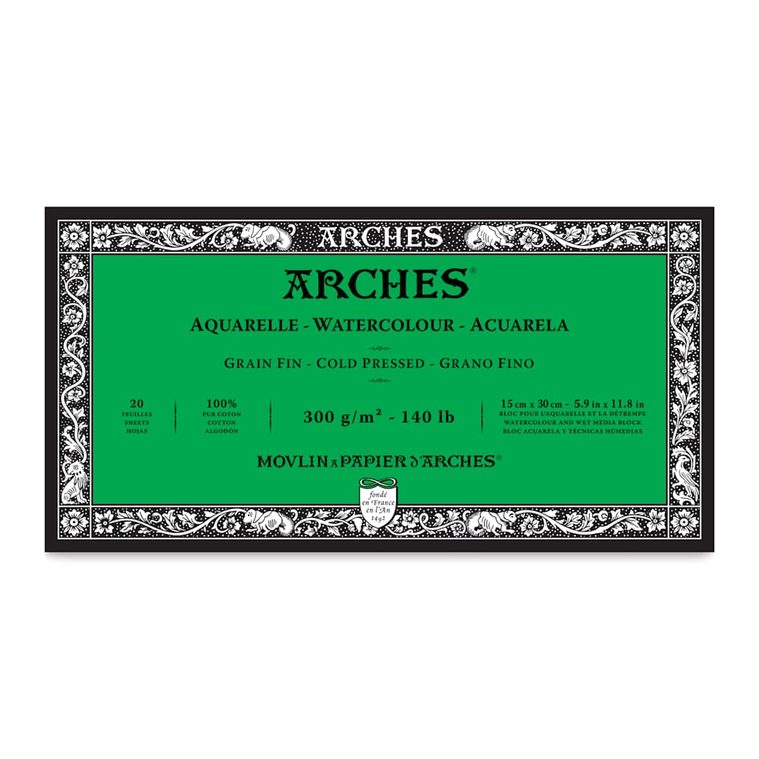 Open in modal - Arches Watercolor Block - 5.9" x 11.8", Cold Press, 140 lb, 20 sheets