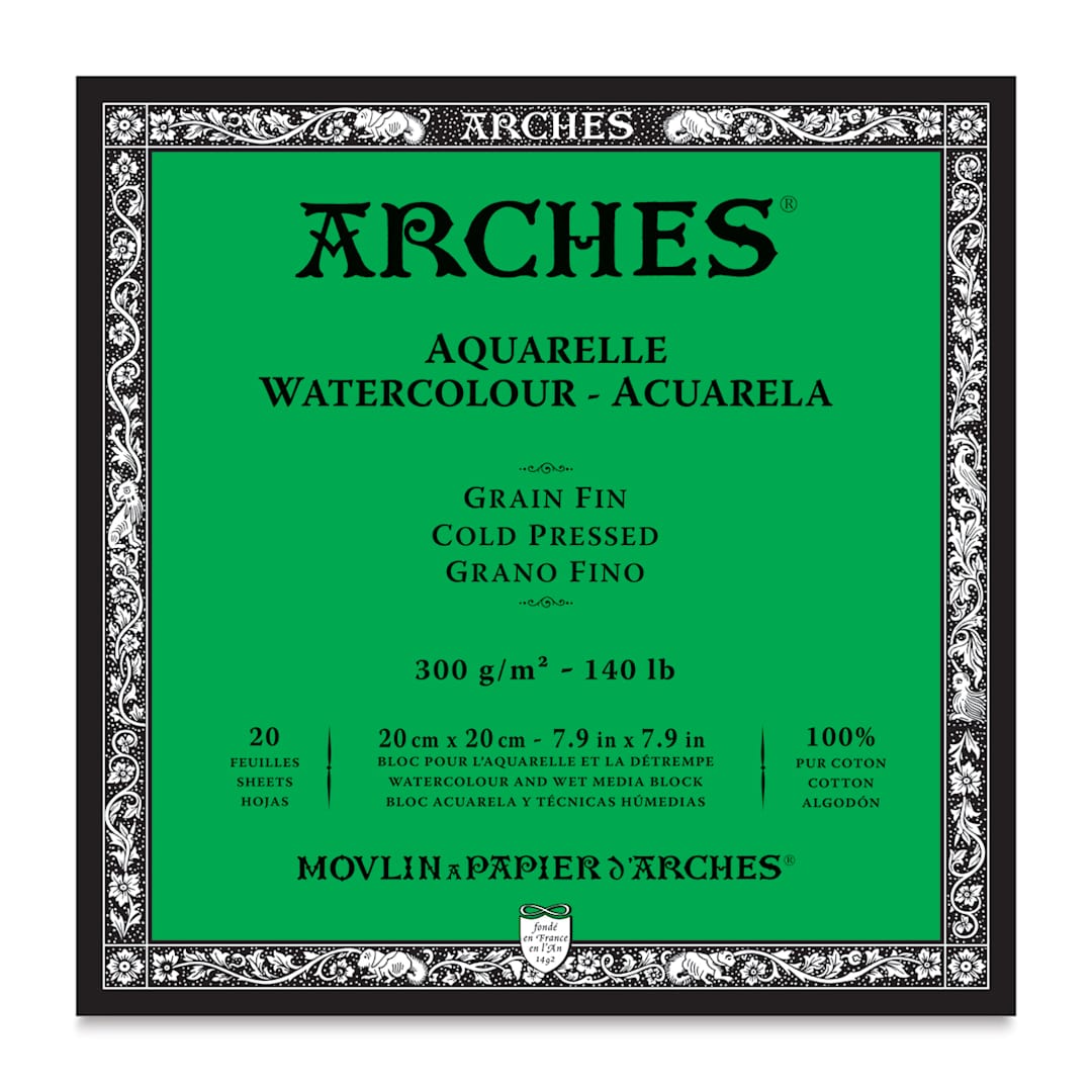 Open in modal - Arches Watercolor Block - 7.9" x 7.9", Cold Press, 140 lb, 20 sheets