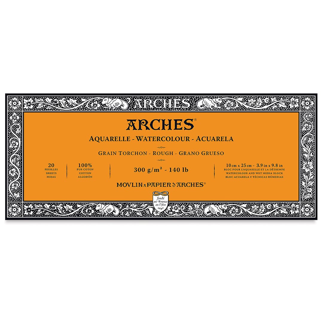 Open in modal - Arches Watercolor Block - 3.9" x 9.8", Rough, 140 lb, 20 Sheets