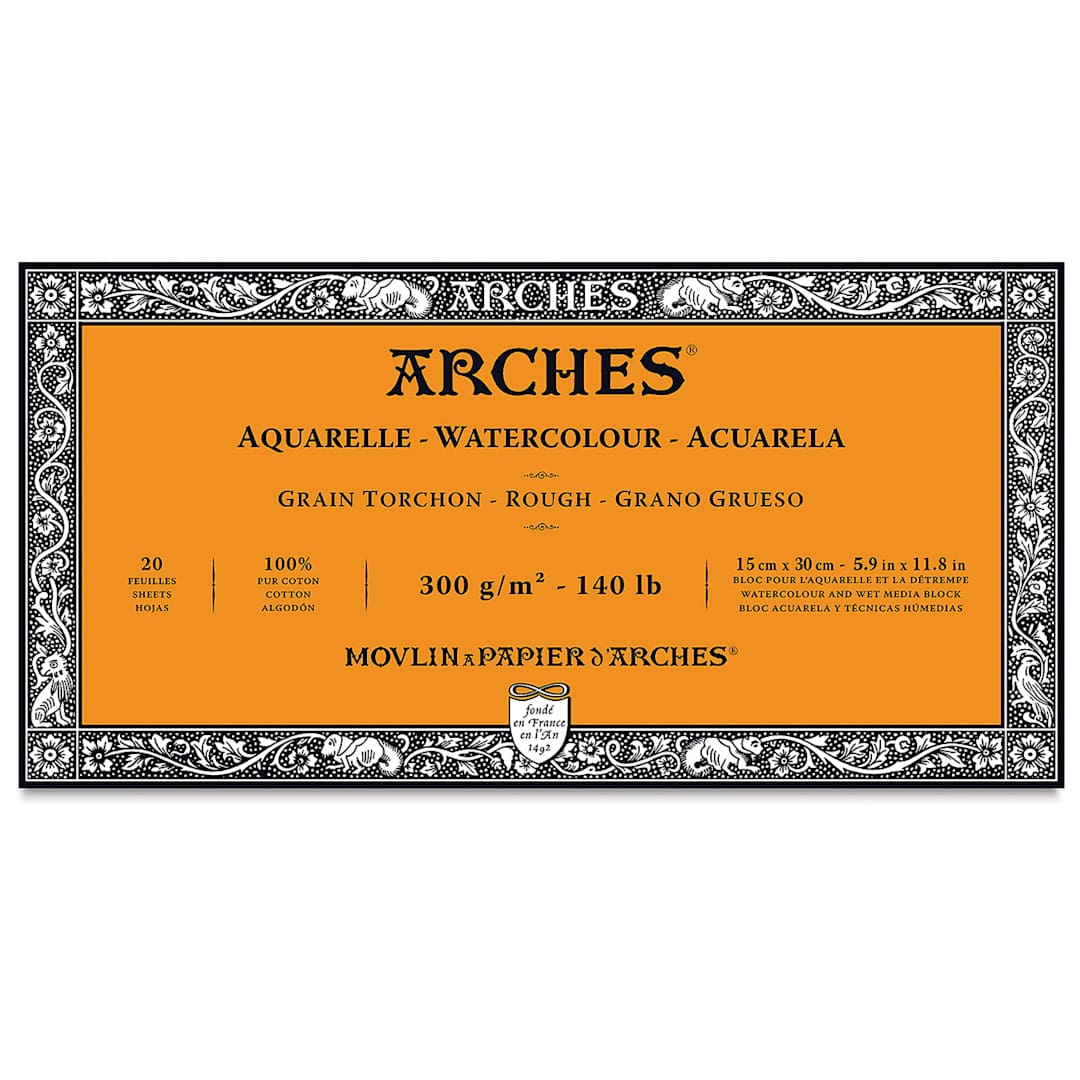 Open in modal - Arches Watercolor Block - 5.9" x 11.8", Rough, 140 lb, 20 Sheets