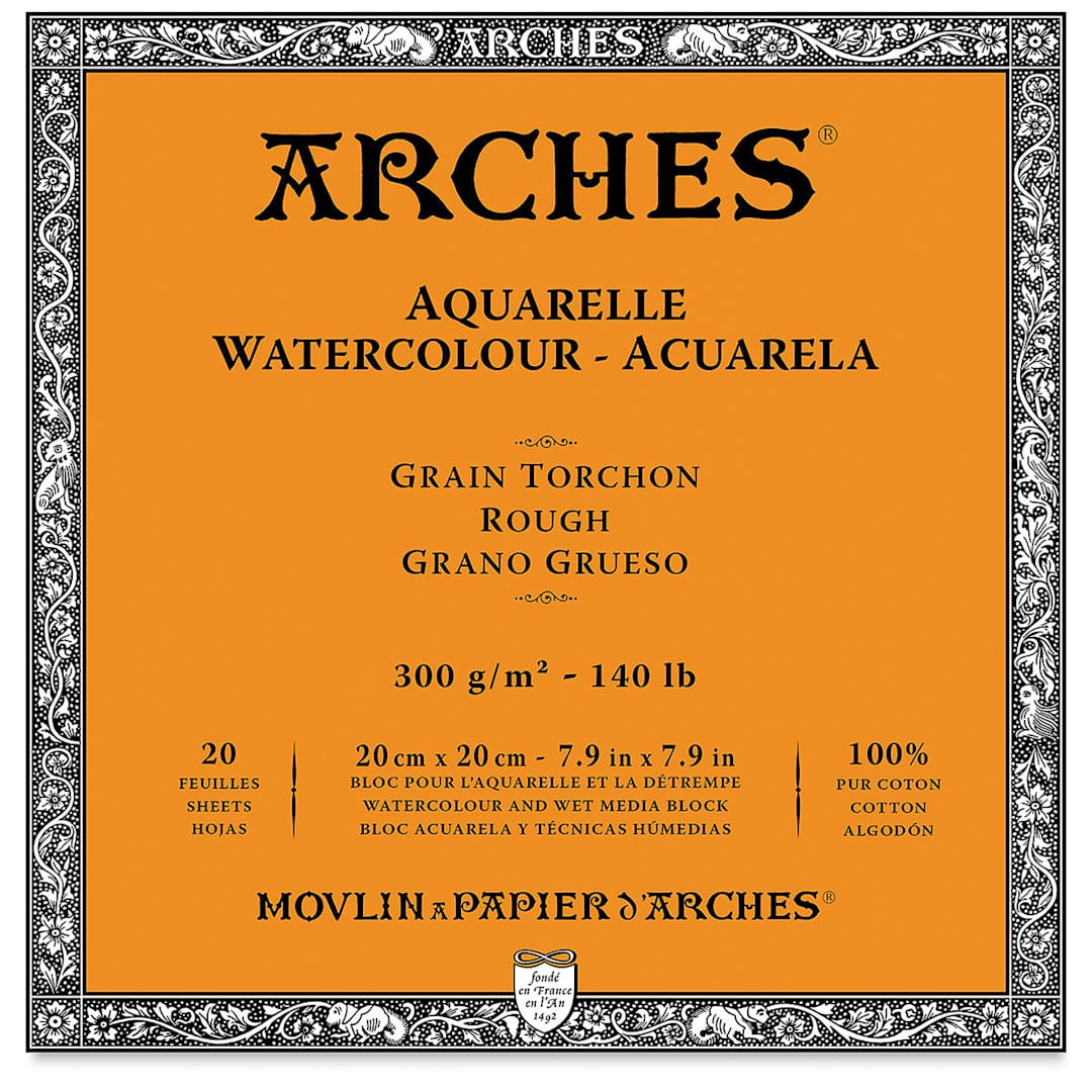 Open in modal - Arches Watercolor Block - 7.9"x 7.9", Rough, 140 lb, 20 Sheets