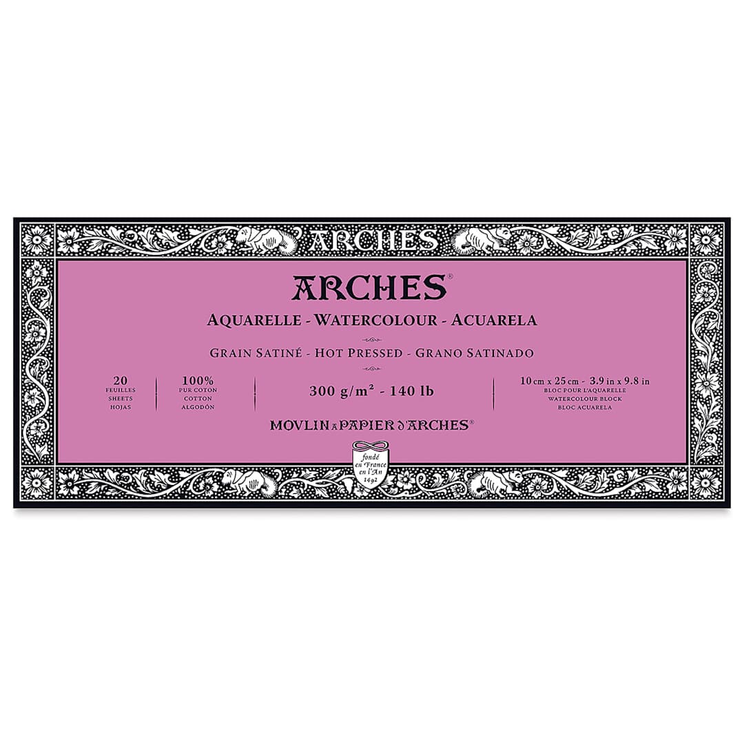 Open in modal - Arches Watercolor Block - 3.9" x 9.8", Hot Press, 140 lb, 20 Sheets