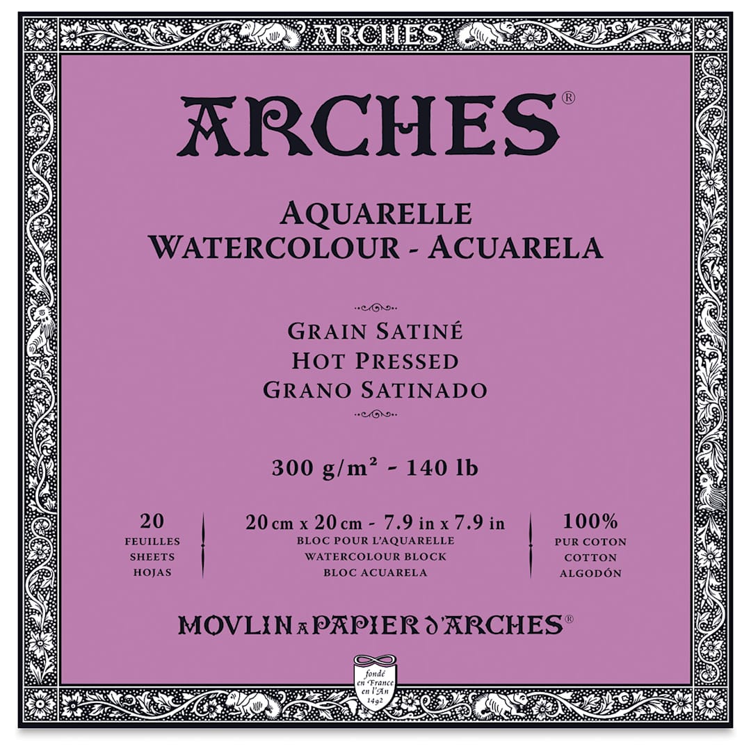 Open in modal - Arches Watercolor Block -7.9" x 7.9", Hot Press, 140 lb, 20 Sheets