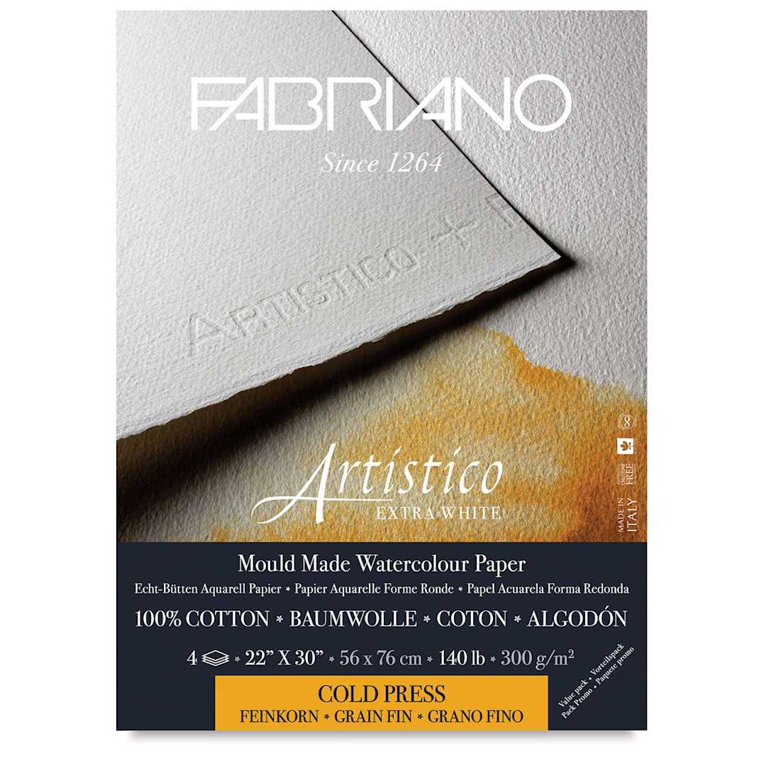 Open in modal - Fabriano Artistico Extra White Watercolor Paper - Cold Press, Pkg of 4