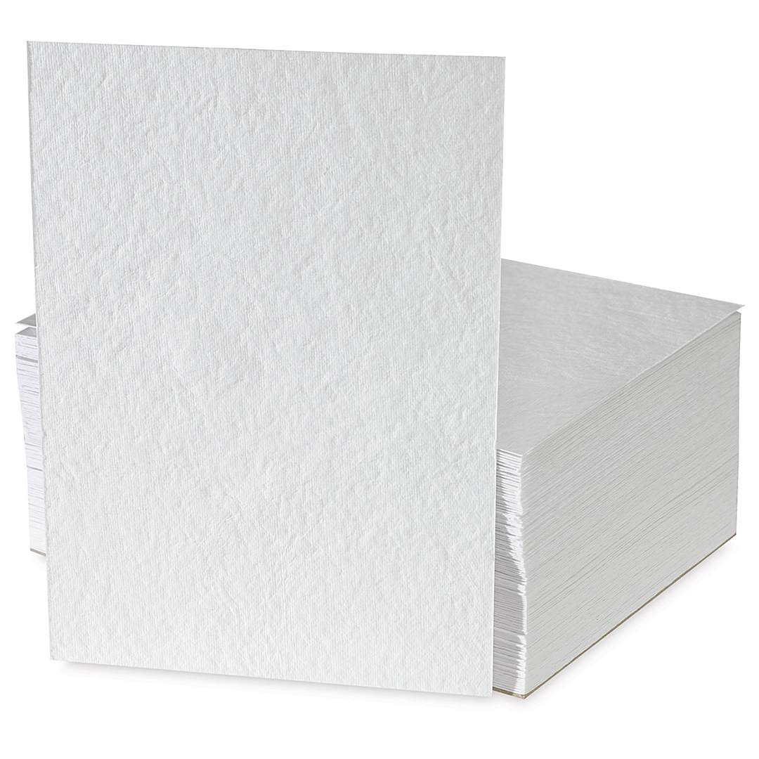 Open in modal - Shizen Professional Watercolor Paper - 100 Cold Press/Rough Sheets, one vertical in front, showing texture