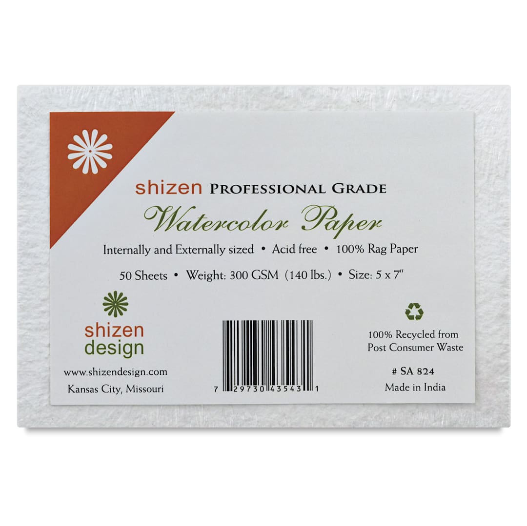Open in modal - Shizen Professional Watercolor Paper - 50 piece package of 5" x 7" Cold Press/Rough sheets shown