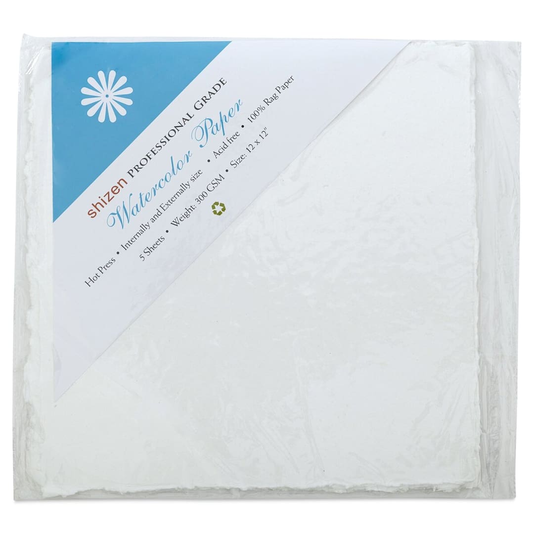 Open in modal - Shizen Professional Watercolor Paper - 12" x 12", Hot Press, Pkg of 5 Sheets