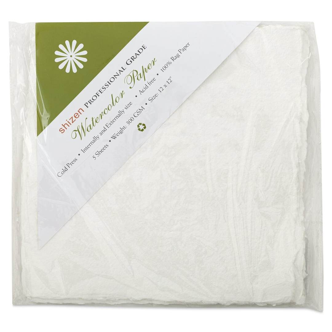 Open in modal - Shizen Professional Watercolor Paper - 12" x 12", Cold Press/Rough, Pkg of 5 Sheets
