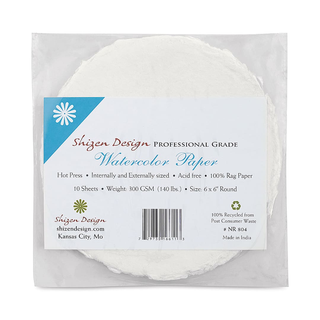 Open in modal - Shizen Professional Watercolor Paper - 6", Round Deckle Edge, Hot Press, 10 Sheets