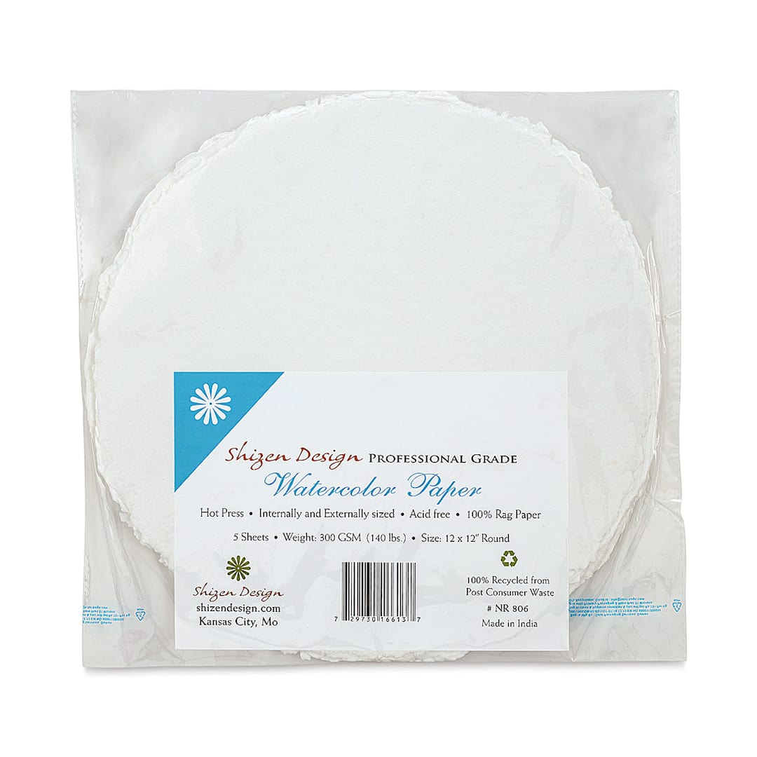 Open in modal - Shizen Professional Watercolor Paper - 12", Round Deckle Edge, Hot Press, 5 Sheets