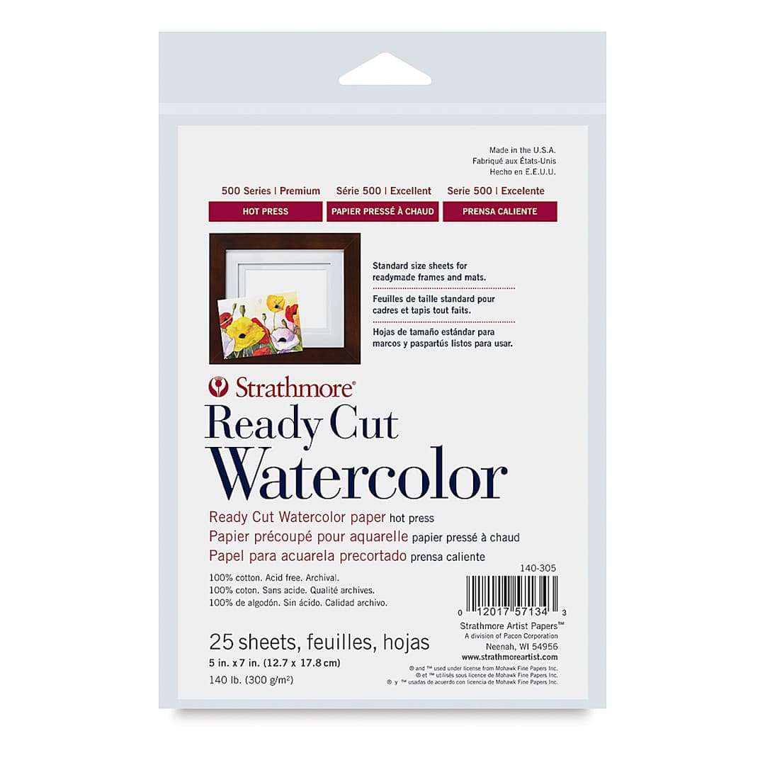 Open in modal - Strathmore Ready Cut Watercolor Sheets - 5" x 7", Hot Press, 25 Sheets