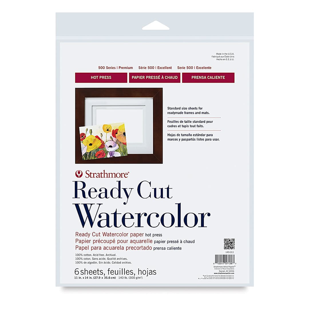 Open in modal - Strathmore Ready Cut Watercolor Sheets - 11" x 14", Hot Press, 6 Sheets