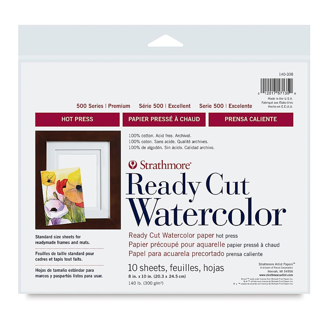 Open in modal - Strathmore Ready Cut Watercolor Sheets - 8" x 10", Hot Press, 10 Sheets