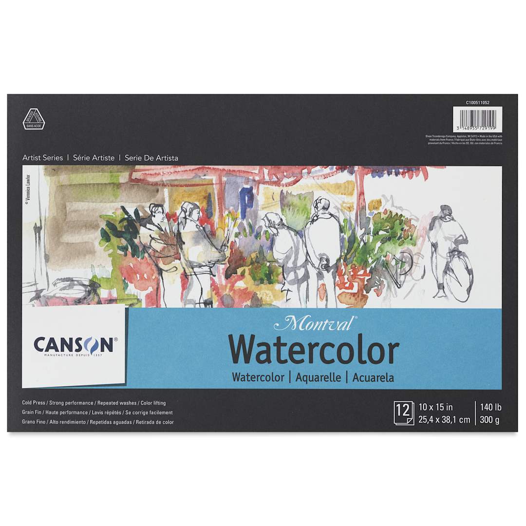 Open in modal - Canson Montval Watercolor Pad -  10" x 15", Tape Bound, 12 Sheets, front cover