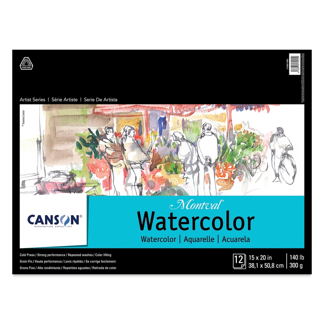 Open in modal - Canson Montval Watercolor Pad - 15" x 20", Tape Bound, front cover