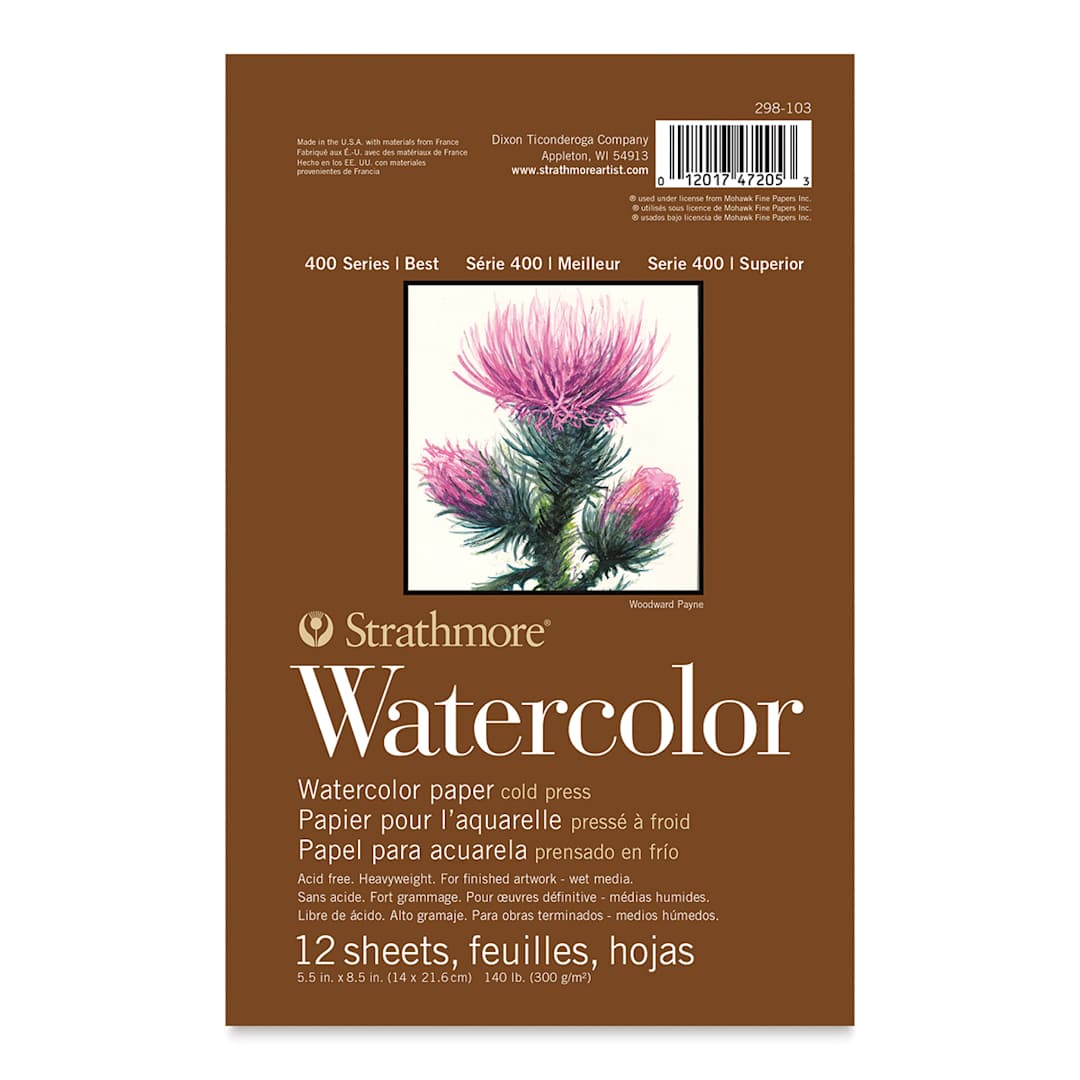 Open in modal - Strathmore 400 Series Watercolor Paper Pad - 5-1/2'' x 8-1/2'', Tape Bound, 12 Sheets