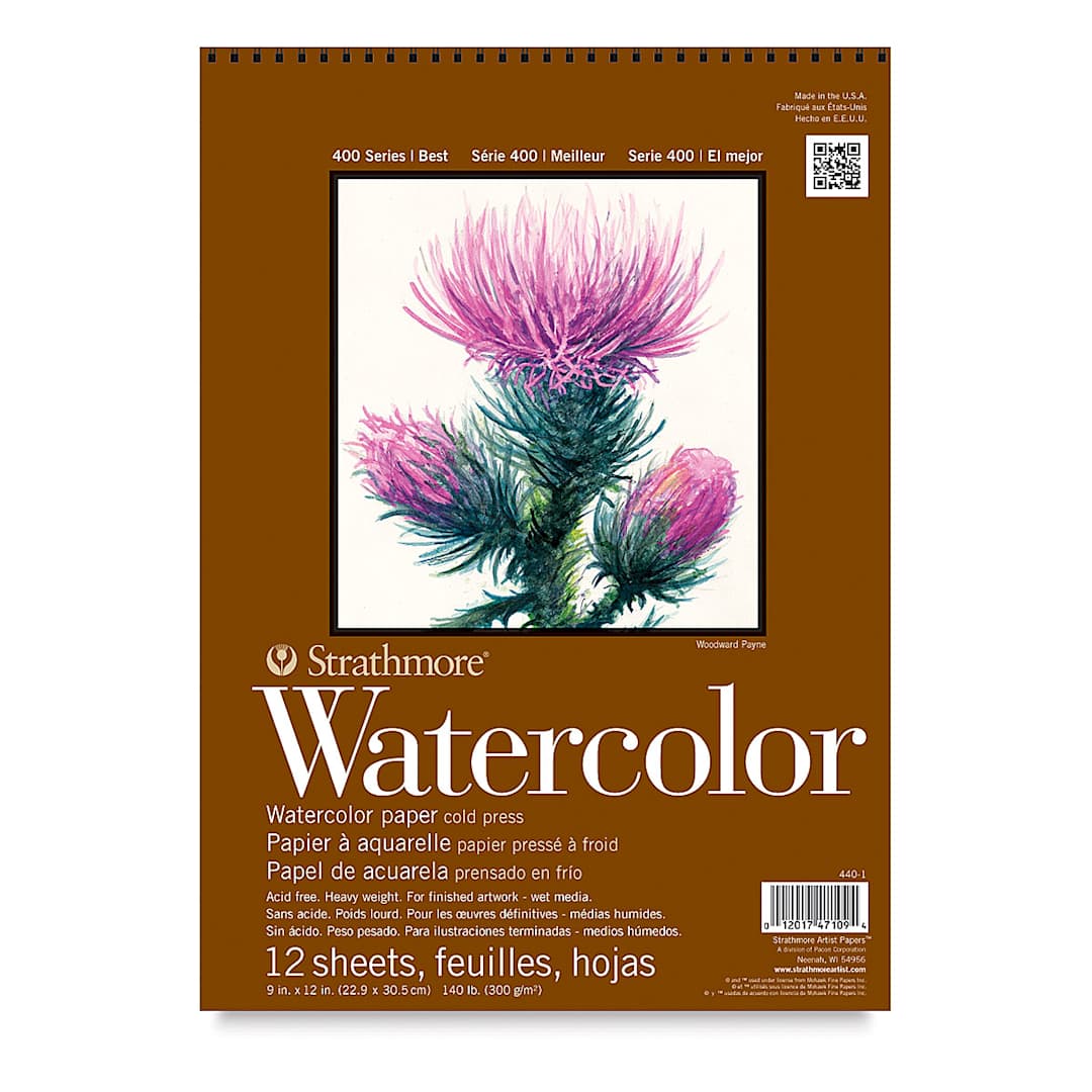 Open in modal - Strathmore 400 Series Watercolor Paper Pad - 9'' x 12'', Wirebound, 12 Sheets