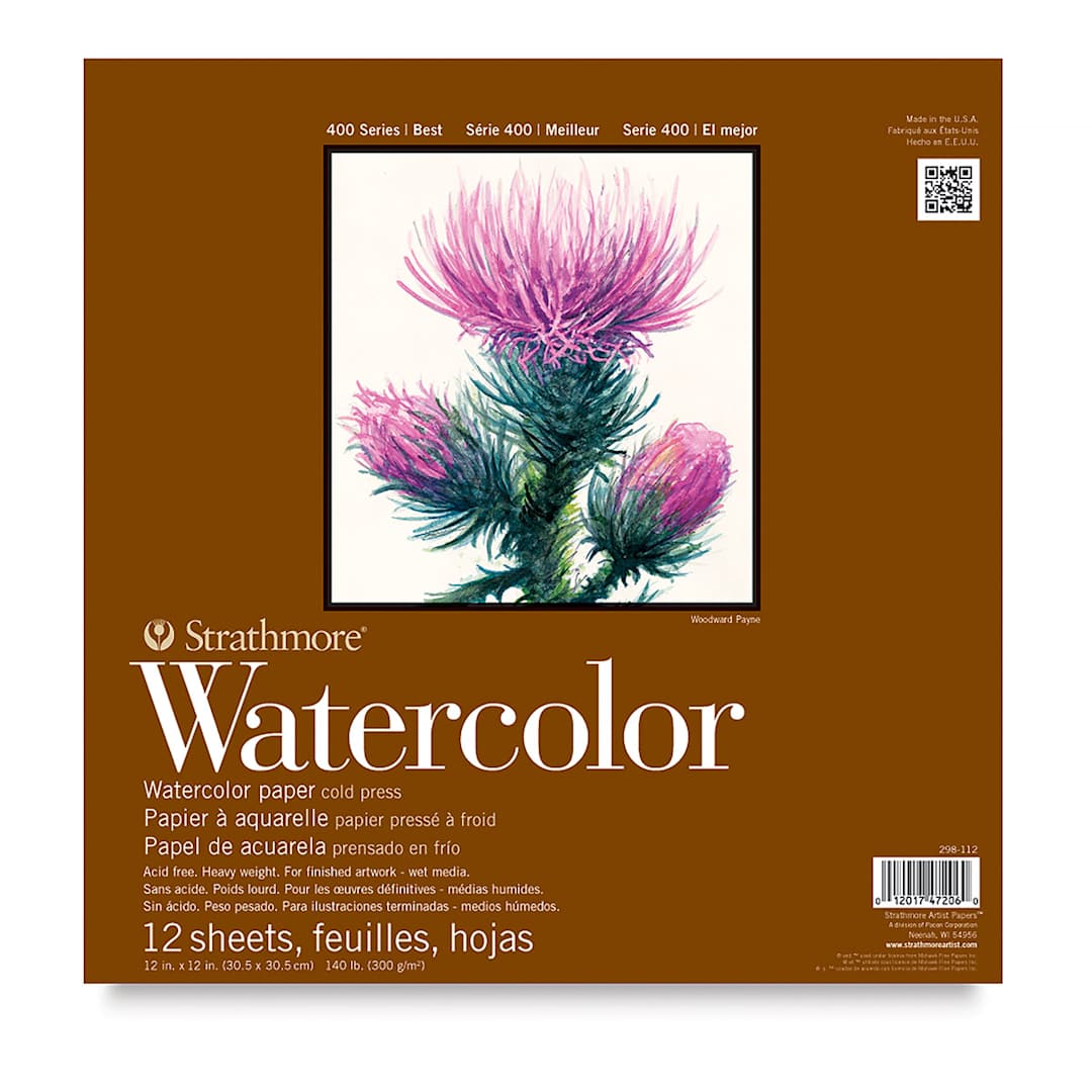 Open in modal - Strathmore 400 Series Watercolor Paper Pad - 12'' x 12'', Tape Bound, 12 Sheets